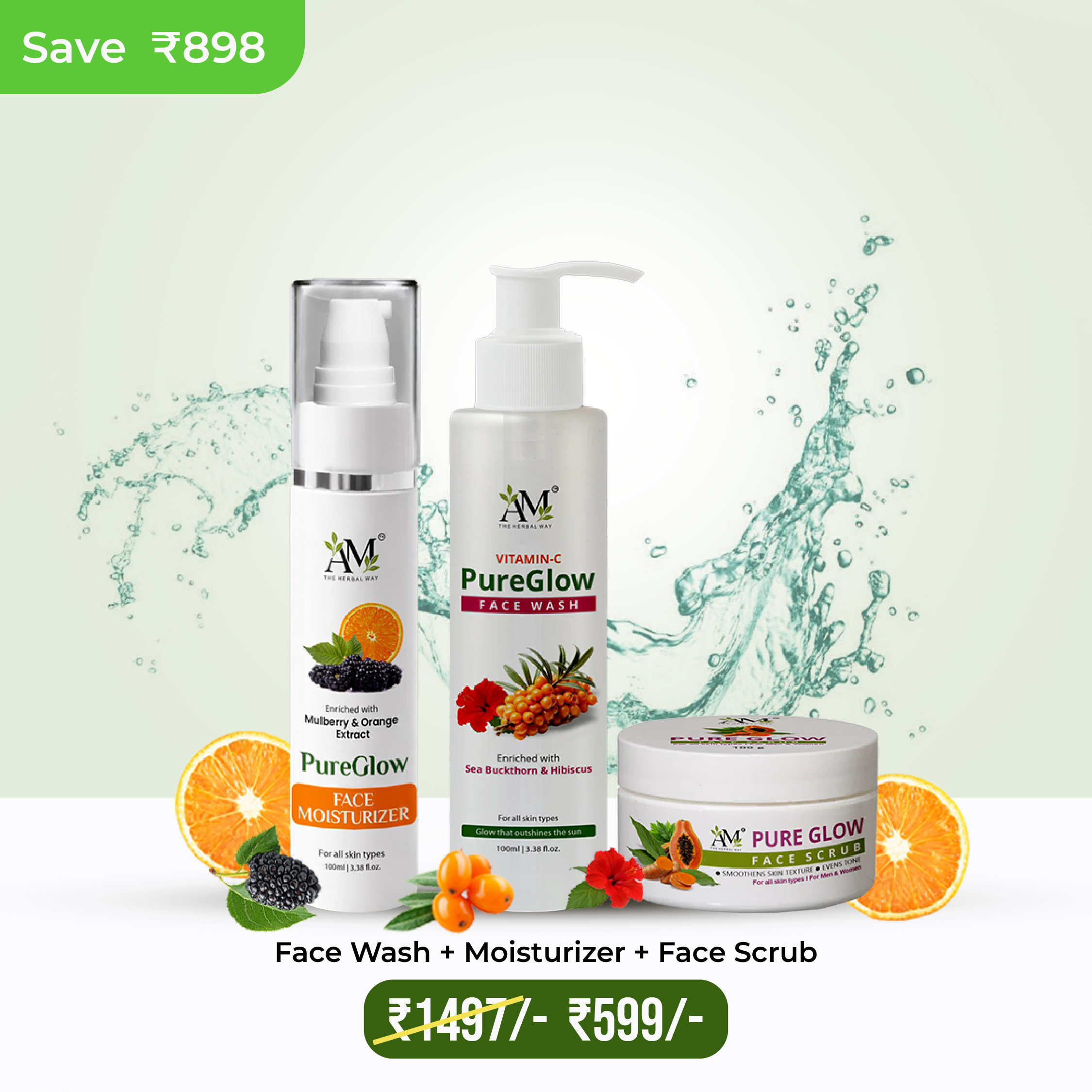 PureGlow Skin Care Combo | Face Wash + Moisturizer + Face Scrub